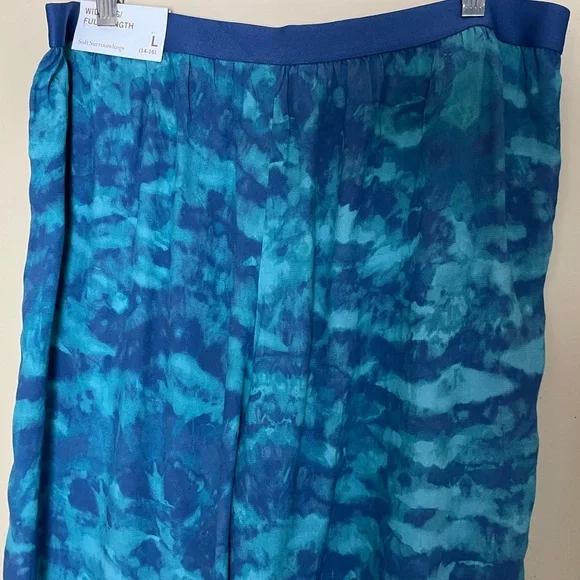 Soft Surroundings Wide Leg Pull on Pants Large Blue Tie Dye Beach Vacation NEW - Picture 8 of 12